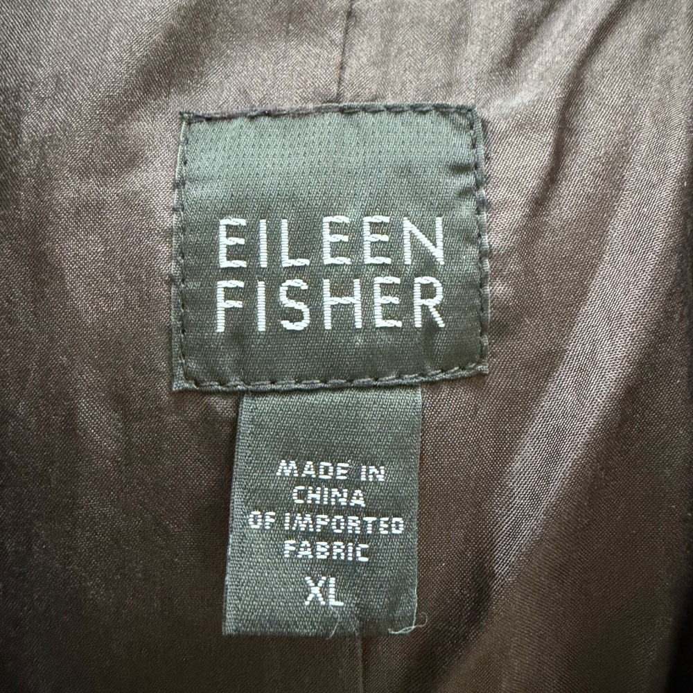 EILEEN FISHER brown Silk lined long Sleeve Shirt Dress silk XL dark brown - Picture 3 of 5